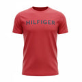 picknpack Tommy Hilfiger red crew neck t-shirt with bold navy blue logo graphic on the chest.