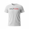 picknpack Tommy Hilfiger white cotton crew neck t-shirt with black and red HILFIGER logo graphic on the chest