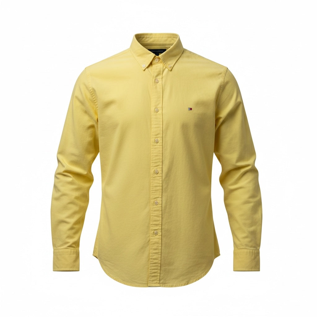 picknpack Tommy Hilfiger yellow long-sleeve cotton oxford shirt with button-down collar and chest logo