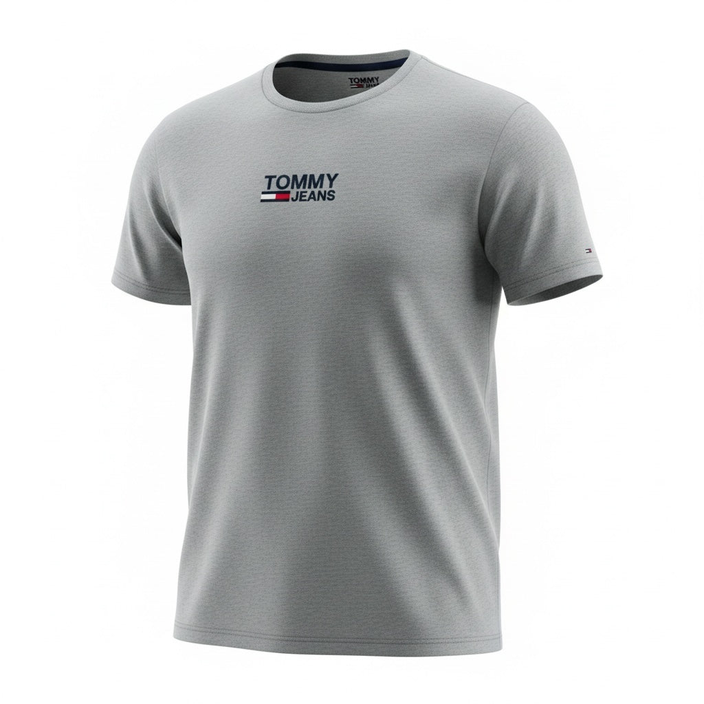 picknpack Tommy Jeans heather grey short sleeve crew neck t-shirt with embroidered chest logo