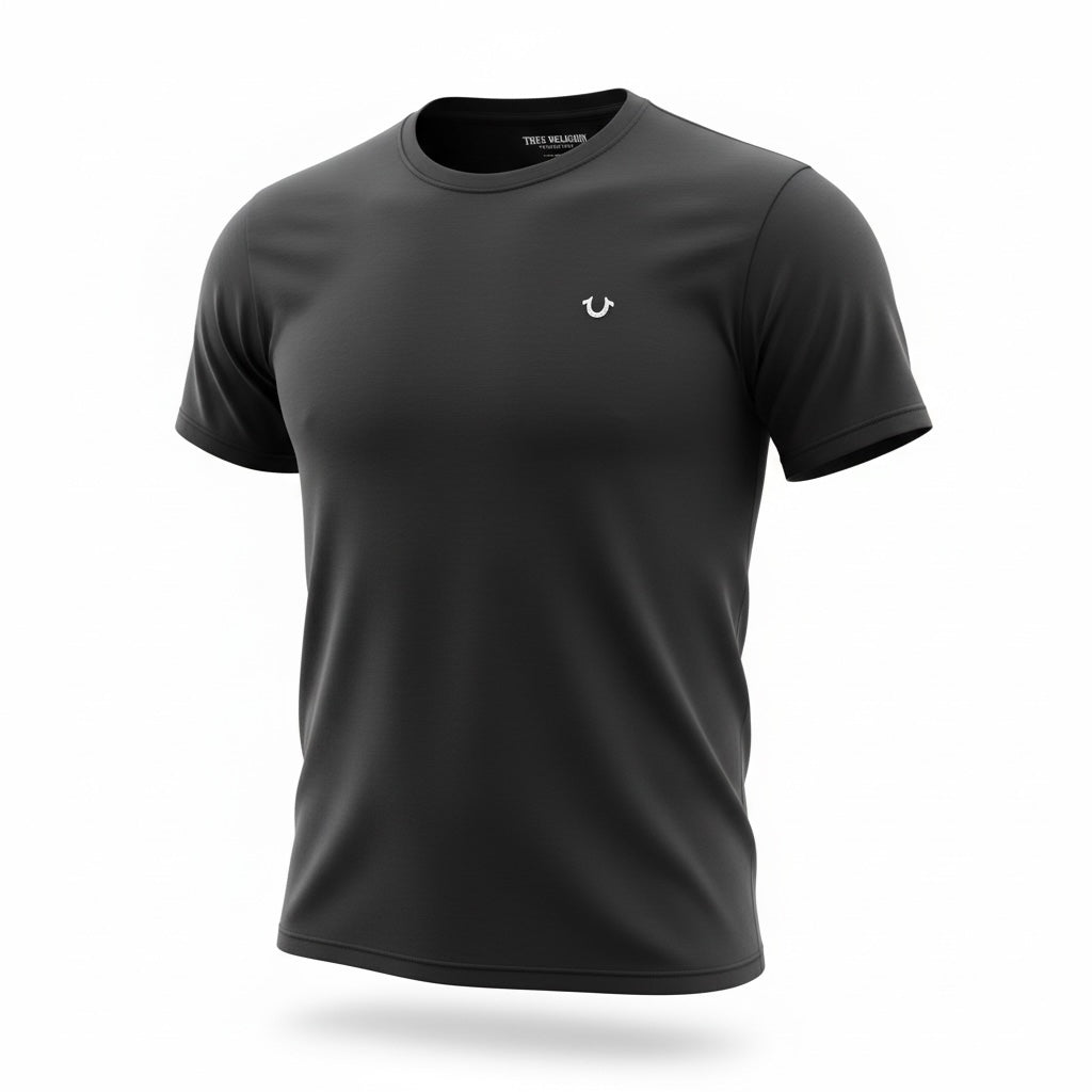 picknpack TRUE RELIGION black crew neck short sleeve t-shirt with subtle horseshoe logo embroidery