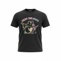 picknpack TRUE RELIGION black cotton crew neck t-shirt with a vibrant rainbow Buddha guitar graphic print.