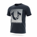 picknpack True Religion charcoal crew neck t-shirt with metallic square Buddha logo graphic on soft cotton fabric