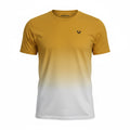 picknpack TRUE RELIGION mustard yellow to white ombre crew neck t-shirt with small black horseshoe logo on chest