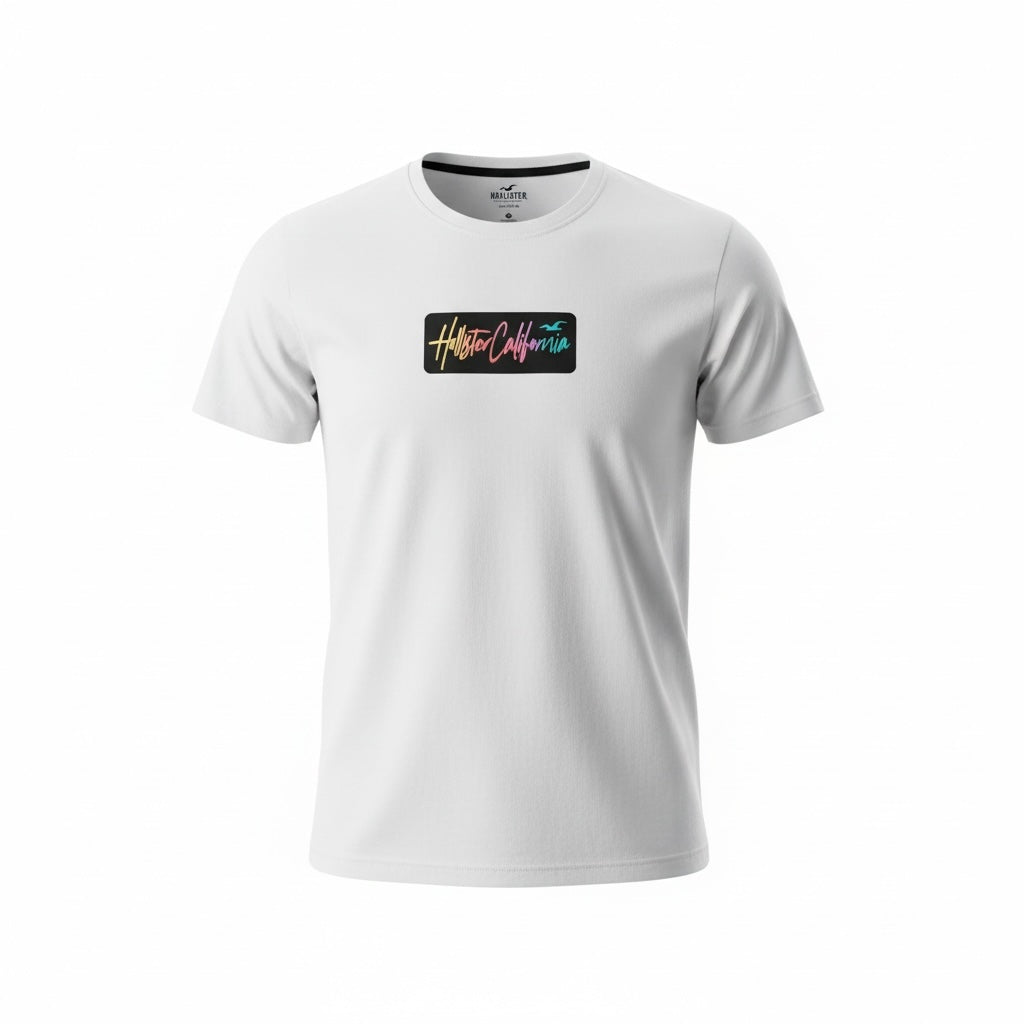 picknpack white crew neck t-shirt featuring a vibrant California graphic logo on the chest in soft cotton-blend fabric