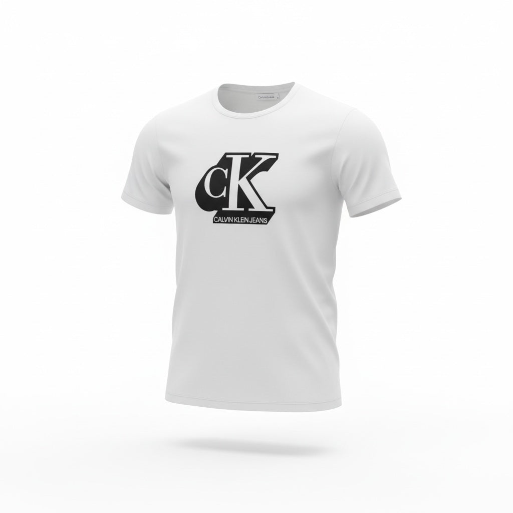 picknpack white Calvin Klein Jeans crew neck t-shirt with bold black logo graphic on chest