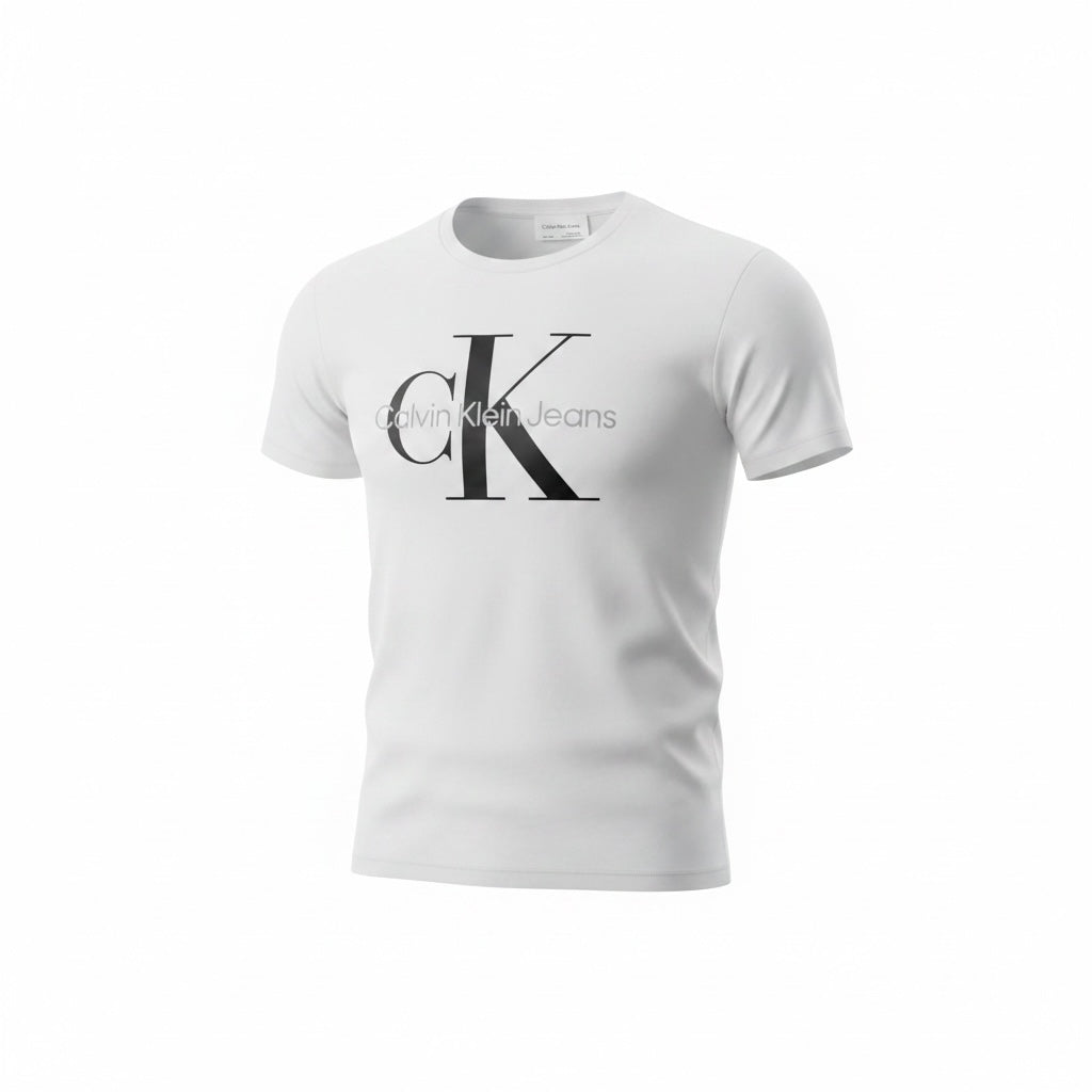 picknpack white Calvin Klein Jeans short sleeve crew neck t-shirt with black logo on chest