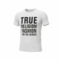 picknpack white True Religion crew neck t-shirt with bold black graphic typography on the chest