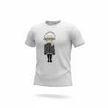 picknpack white cotton crew neck t-shirt featuring a stylized graphic print of a character with headphones