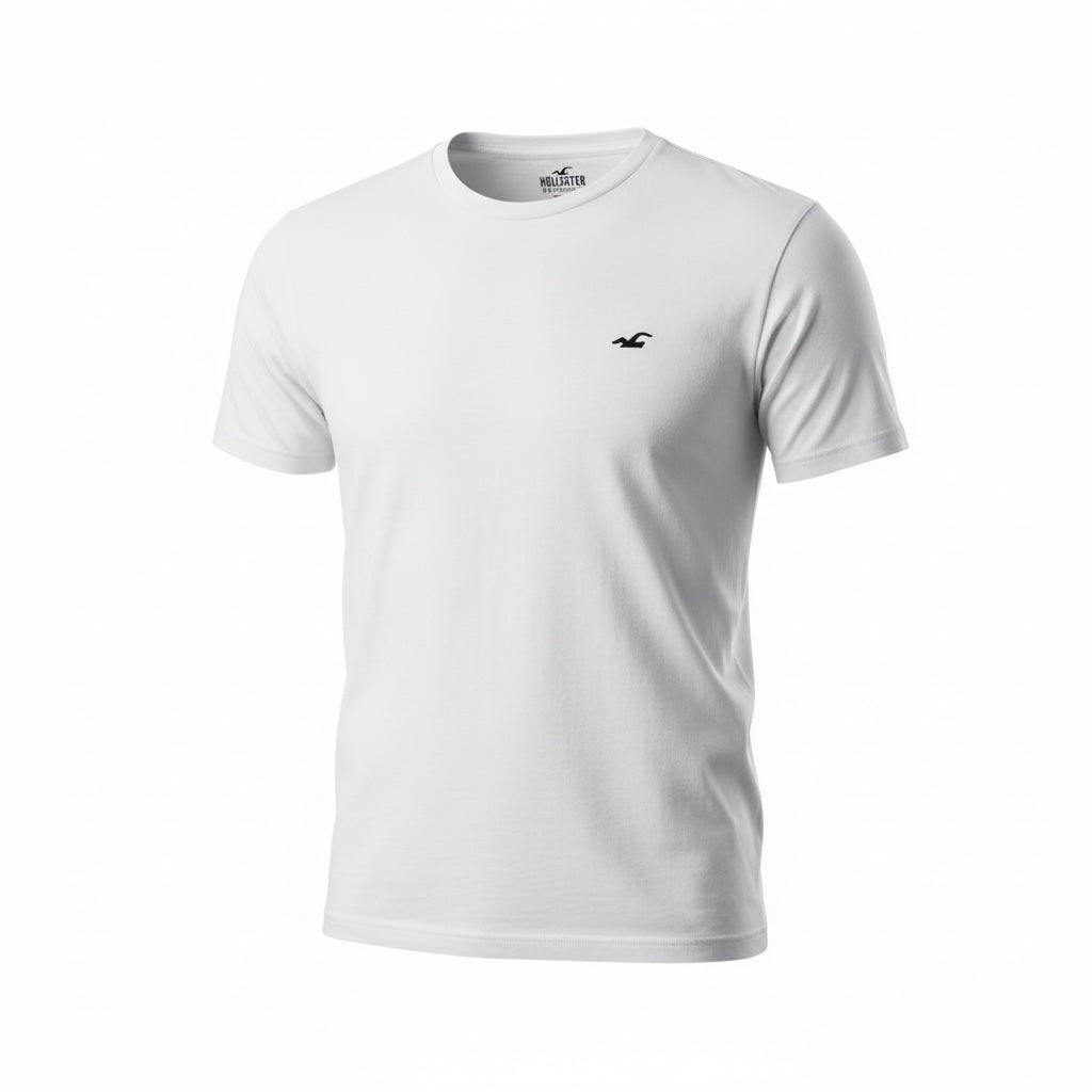 picknpack white Hollister crew neck short sleeve cotton t-shirt with small embroidered logo on the chest