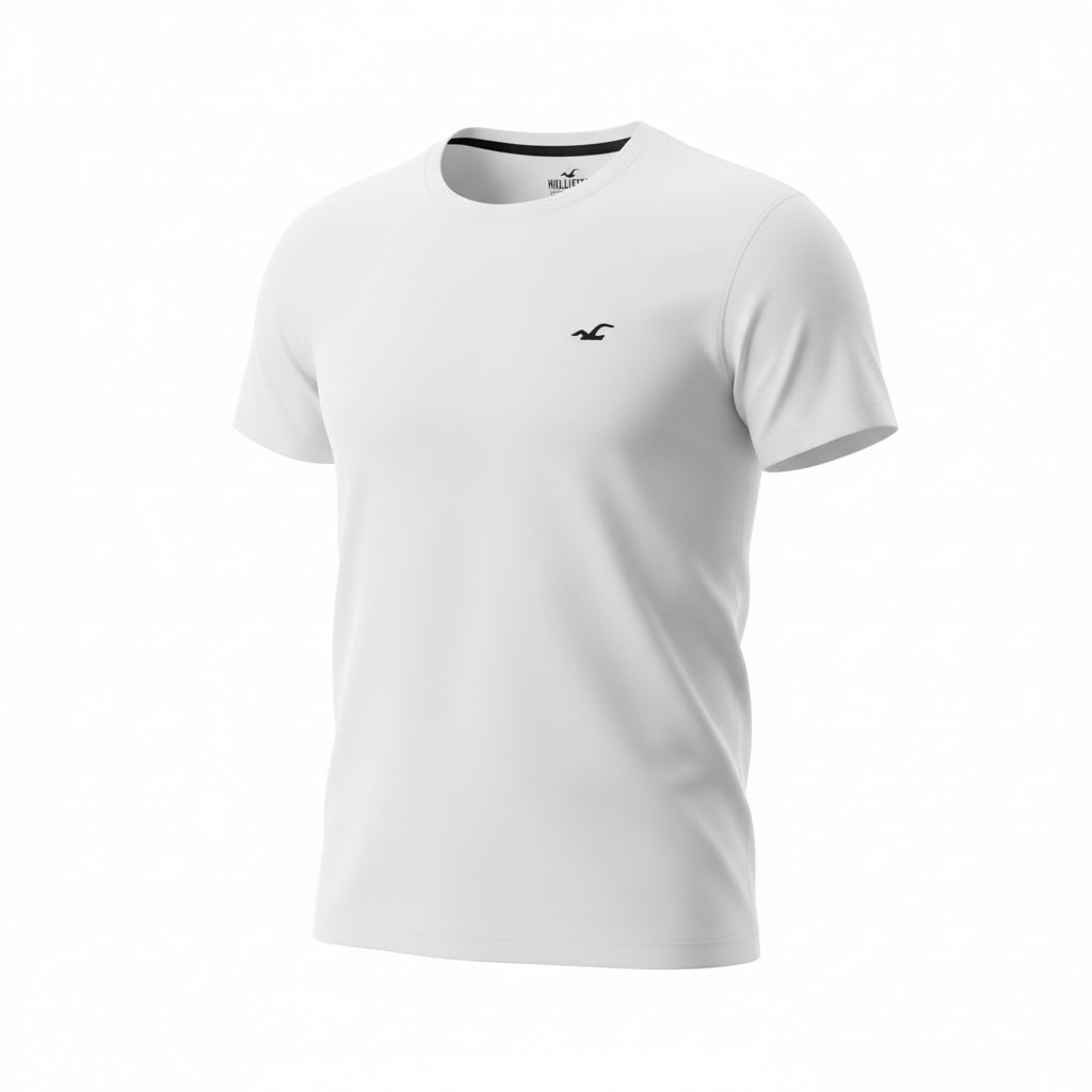 picknpack white Hollister crew neck short sleeve t-shirt with a small black embroidered logo on the chest
