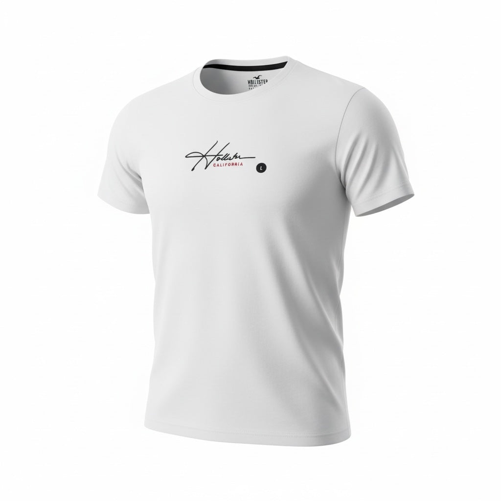 picknpack white Hollister California graphic crew neck t-shirt in soft cotton blend with script logo