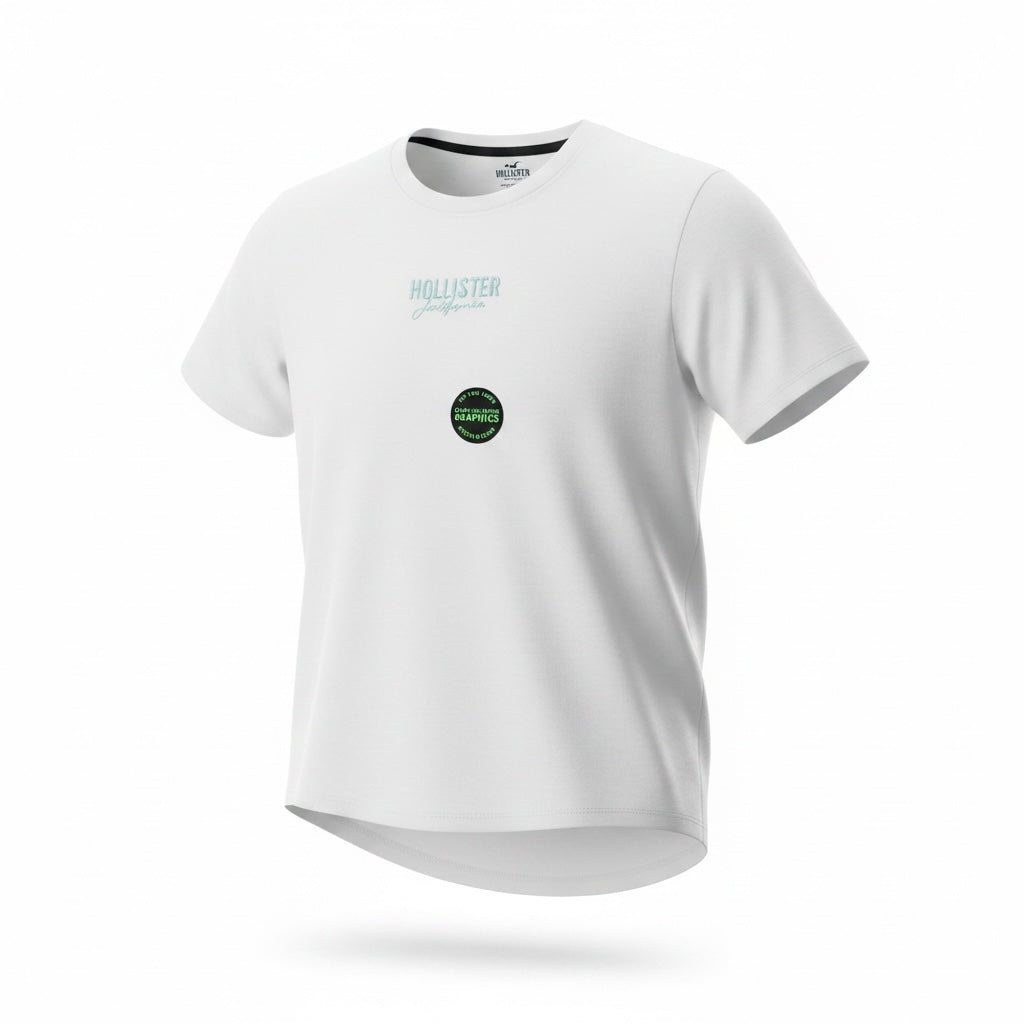 picknpack white Hollister California crew neck t-shirt with script logo and circular graphic emblem