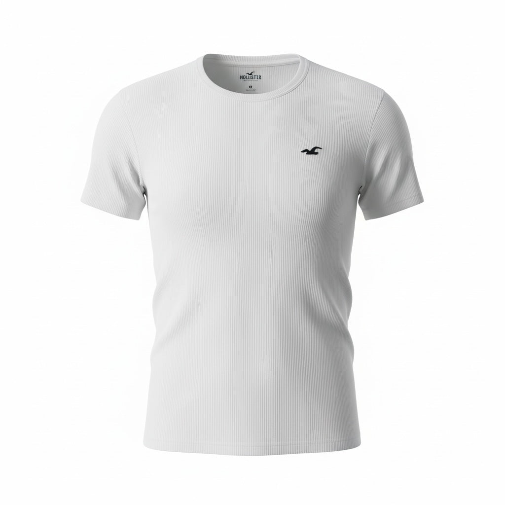 picknpack white Hollister ribbed crew neck short sleeve t-shirt with small embroidered chest logo
