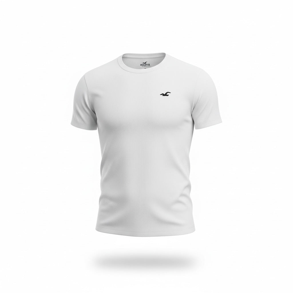 picknpack white crew neck short sleeve t-shirt with a subtle textured finish and small embroidered chest logo