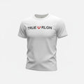 picknpack white True Religion crew neck short sleeve cotton t-shirt with a bold black and red logo graphic